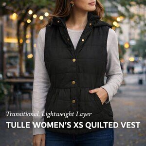 Tulle Black Quilted Vest XS Snap Front Lightweight Puffer